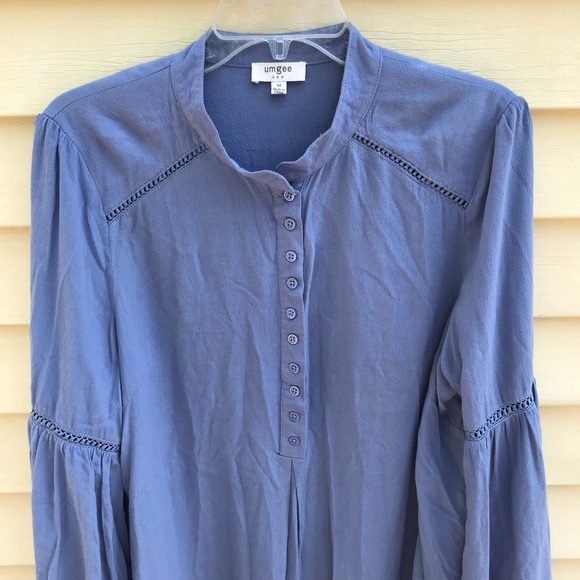 Umgee Popover Tunic Long Trumpet Sleeves Blue Med - Picture 12 of 13